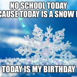 i’m so lucky | NO SCHOOL TODAY BECAUSE TODAY IS A SNOW DAY; TODAY IS MY BIRTHDAY | image tagged in snowflake,lucky,memes,funny,no school,birthday | made w/ Imgflip meme maker