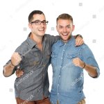 Guys standing shoulder to shoulder