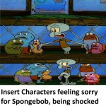 Who is shocked at squidward's prank