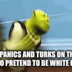THEY JUST CAN'T HELP THEMSELVES | HISPANICS AND TURKS ON THEIR WAY TO PRETEND TO BE WHITE ONLINE | image tagged in gifs,shrek | made w/ Imgflip video-to-gif maker