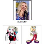 Kaley Cuoco | image tagged in same voice actor,kaley cuoco,brandy and mr whiskers,harley quinn,dc comics,disney | made w/ Imgflip meme maker