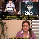 shinji screaming | 1997; 2025 | image tagged in they are the same image,shinji ikari,demon slayer,neon genesis evangelion,shinji screaming,movies | made w/ Imgflip meme maker