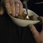 So tired hand in ice cream