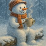 Snowman drinking coffee