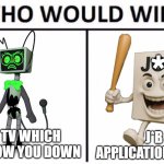 who would win? make your answer in the comments! | *; EVIL TV WHICH CAN SLOW YOU DOWN; J*B APPLICATION SAHUR | image tagged in memes,who would win | made w/ Imgflip meme maker