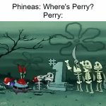 a clever title | Phineas: Where's Perry?
Perry: | image tagged in gifs,phineas and ferb | made w/ Imgflip video-to-gif maker