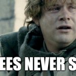 Gamgees Never Say Die | GAMGEES NEVER SAY DIE | image tagged in sam - lotr - get there,sean astin goonies | made w/ Imgflip meme maker