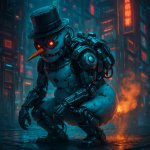 kackender cyborgschneemann