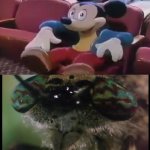 A close-up of Wormy (as a butterfly) scares poor Mickey to death! | OH BOY MY FAVOURITE SEAT | image tagged in oh boy my favorite seat,spongebob squarepants,wormy,nightmare fuel | made w/ Imgflip meme maker