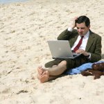 Mr Bean worried in beach