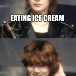 ice cream | EATING ICE CREAM; EATING ICE CREAM WITH FRIENDS | image tagged in i n from skz | made w/ Imgflip meme maker
