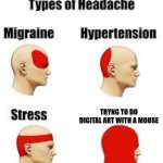 Types of Headache | TRYNG TO DO DIGITAL ART WITH A MOUSE | image tagged in types of headache,digital art | made w/ Imgflip meme maker