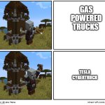 Pillager Drake | GAS POWERED TRUCKS; TESLA CYBERTRUCK | image tagged in pillager drake | made w/ Imgflip meme maker