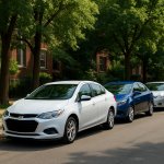 Três carros em uma rua