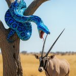 Blue python snake and oryx