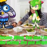 Wing and his friends have dinner | Cosmo: Wing, You don’t feel like eating. Are you alright? | image tagged in family dinner conversation,cosmo,chuck chicken | made w/ Imgflip meme maker