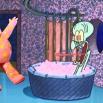 Mr Blobby dropped by Squidward's house | image tagged in who dropped by squidward's house,mr blobby,1990s,united kingdom,uk | made w/ Imgflip meme maker