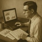 man on a laptop looking at financials