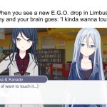 I kind of wanna touch it... | When you see a new E.G.O. drop in Limbus Company and your brain goes: 'I kinda wanna touch it…' | image tagged in i kind of wanna touch it | made w/ Imgflip meme maker