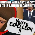 YOU'RE EXPELLED!!!!!!! | MY PRINCIPAL WHEN ANYONE SAYS THE PHRASE 67 (IT IS BANNED BECAUSE IT IS TRASH): | image tagged in you're expelled | made w/ Imgflip meme maker