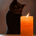 cat staring at candle flame