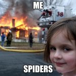Disaster Girl | ME; SPIDERS | image tagged in memes,disaster girl | made w/ Imgflip meme maker