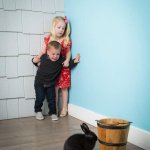 little boy terrified of rabbit