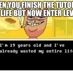 I'm 19 years old and I've already wasted my entire life | WHEN YOU FINISH THE TUTORIAL FOR LIFE BUT NOW ENTER LEVEL 1. | image tagged in i'm 19 years old and i've already wasted my entire life | made w/ Imgflip meme maker