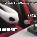 hornet in hollow knight | hornet has something to say; SHAW; THANK YOU HORNET | image tagged in hornet announcement | made w/ Imgflip meme maker