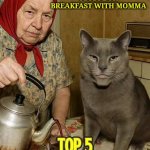 Mau The Chad Cat | AFTER MAÜ HUNTS BEAR FOR DINNER, HE STOPS FOR BREAKFAST WITH MOMMA; MAÜ | image tagged in ma the chad cat | made w/ Imgflip meme maker