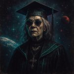 Older woman at graduation in space template