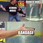 Flex Tape | KID WITH BROKEN BONES; SCHOOL NURSE; BANDAGE | image tagged in flex tape | made w/ Imgflip meme maker