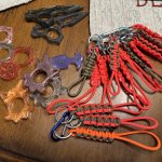 Paracord keychains and epoxy resin weapons