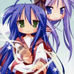 Konata Izumi and Kagami Hiiragi, two heroes from Lucky Star