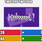 KAHOOT MEME | TWO ZERO TWO FOUR; ???????? 2024; 0024; 2044; 0044 | image tagged in kahoot meme | made w/ Imgflip meme maker