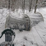 cheap camping tent - in winter snow