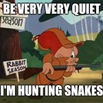 Elmer Fudd | BE VERY VERY QUIET; I'M HUNTING SNAKES | image tagged in elmer fudd | made w/ Imgflip meme maker