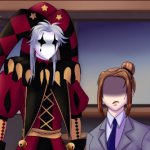 Pierrot from The Freak Circus stares at the Grumpy Woman.