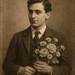 a guy holding flowers