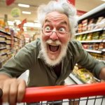 man is all happy and shit while shopping meme