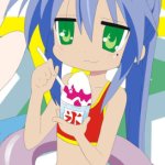 Konata Izumi is cool when she wears her red and yellow bikini