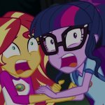 Twilight Sparkle and Sunset Shimmer screaming