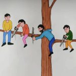 4 people sawing tree