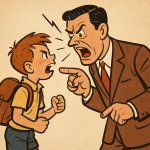 an argument with a school kid and a man in a tailored suit