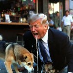 Donald Trump puking while MAGA dogs lap it up