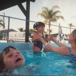Mother ignoring drowning kid in pool