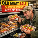 cheap guy bying old meat on sale