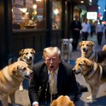 Donald Trump puking while MAGA dogs lap it up