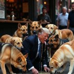 Donald Trump puking while MAGA dogs lap it up
