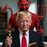 Donald Trump crucifix cross Bible Satan smiling meme